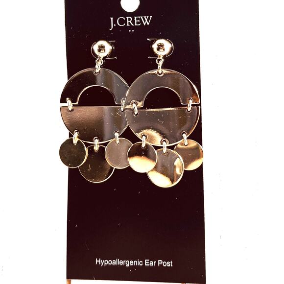 J. Crew Factory Golden Mobile Drop Earrings Statement Gold Tone Dangle New Card - Picture 2 of 4